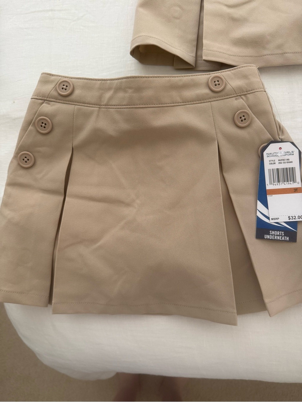 Nautica Girls' Khaki Pleated Skort with Button Accent